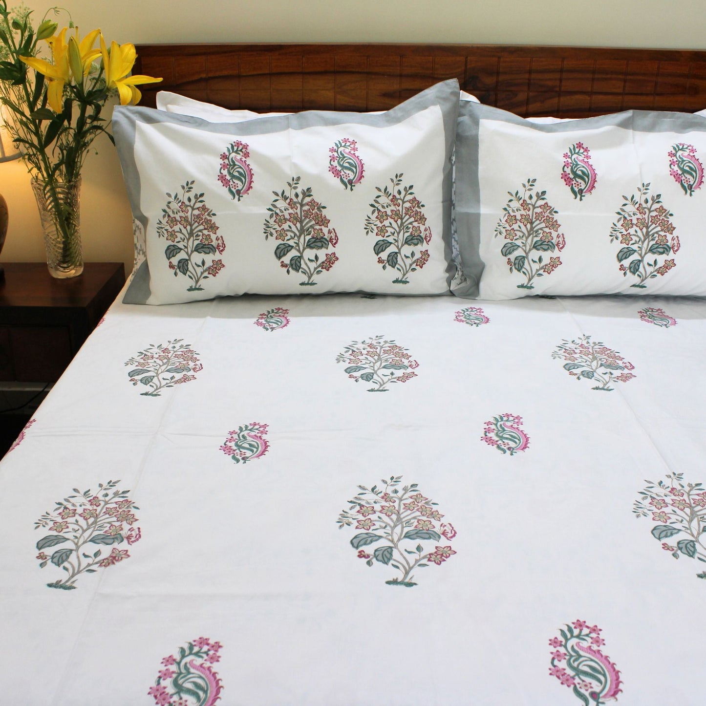 Bedsheet | Handblock-Printed Cotton Garden Inspired | Set of 3
