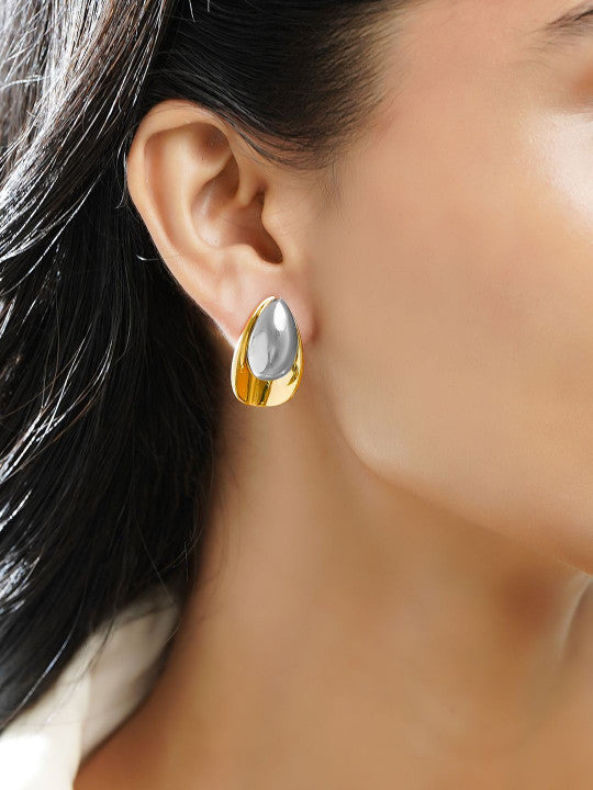 Dew Drops Form Stud Earrings – Gold-Plated Mixed Metal