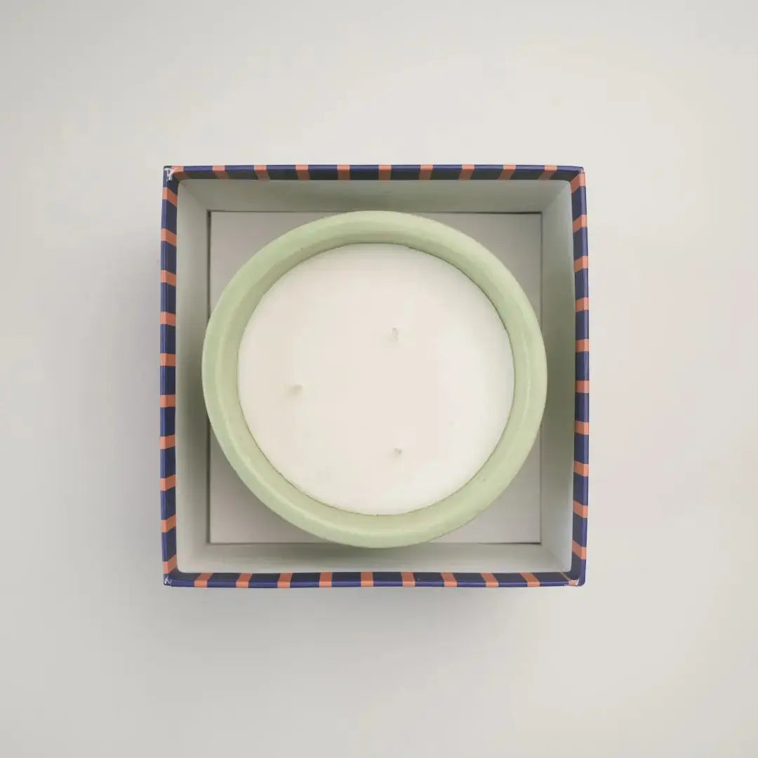 Stoneware Scented Candle 500g – Cool Water & Orchid Fragrance | Luxury 3-wick Long-Lasting Home Aroma Candle in Gift Box