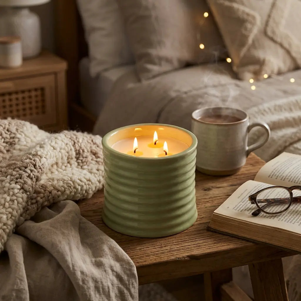 Stoneware Scented Candle 500g – Cool Water & Orchid Fragrance | Luxury 3-wick Long-Lasting Home Aroma Candle in Gift Box