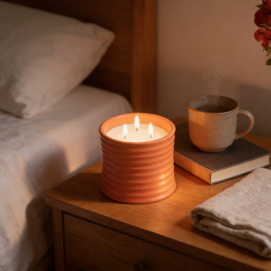 Stoneware Scented Candle 500g – Delicious Bliss Fragrance | Luxury 3-Wick Long-Lasting Soy Wax Jar Candle for Home Décor & Gifting
