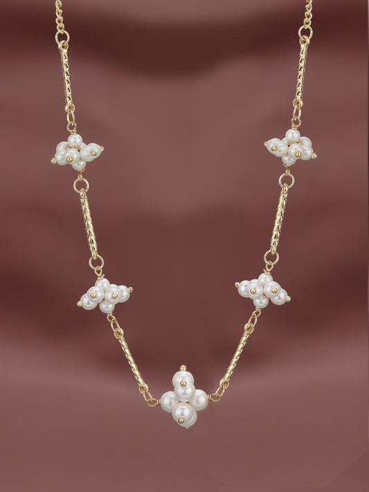 Pearl Bar Statement Necklace – Gold Plated Jewellery – Metal & Artificial Pearl – 40cm Length