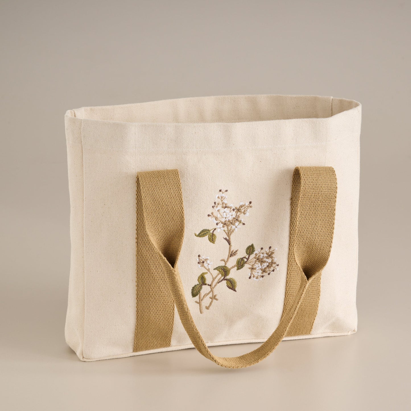 Tote Bag | Cotton Canvas Embroidered Botanical | Woven Handles
