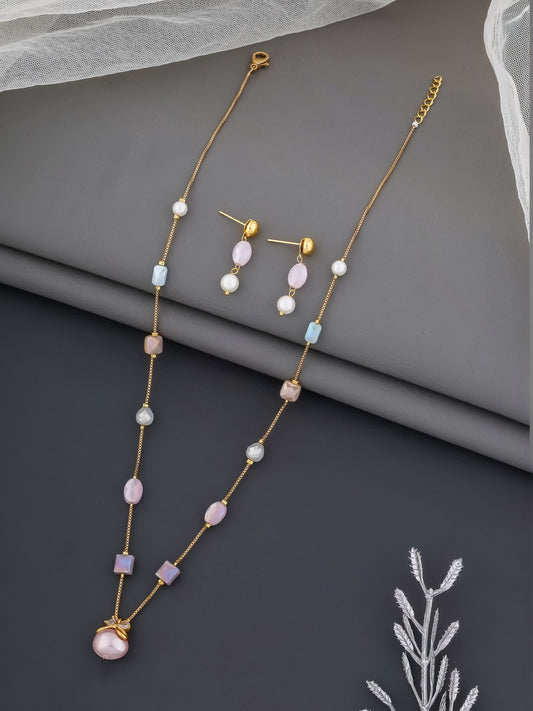 Brass Gold-Plated Necklace – Fashion Jewellery – Gold-Plated Brass with Crystals