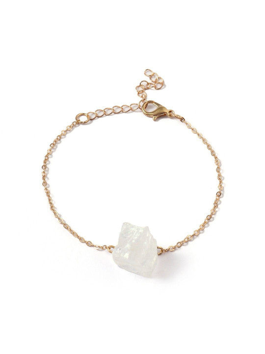 Stone Studded Bracelet – Alloy, Gold Tone & Faux Stone