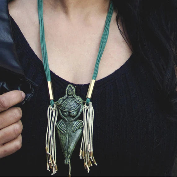 Papier-mache Pendant-Harappan Mother God-Olive green
