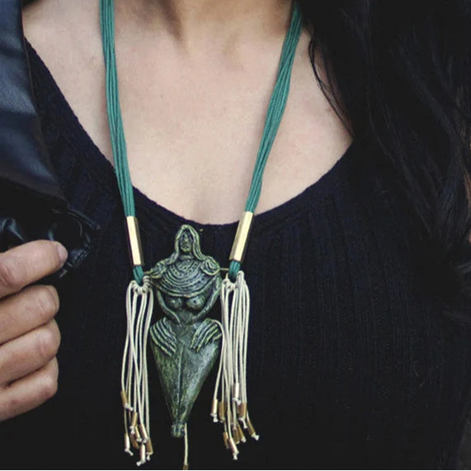 Papier-mache Pendant-Harappan Mother God-Olive green