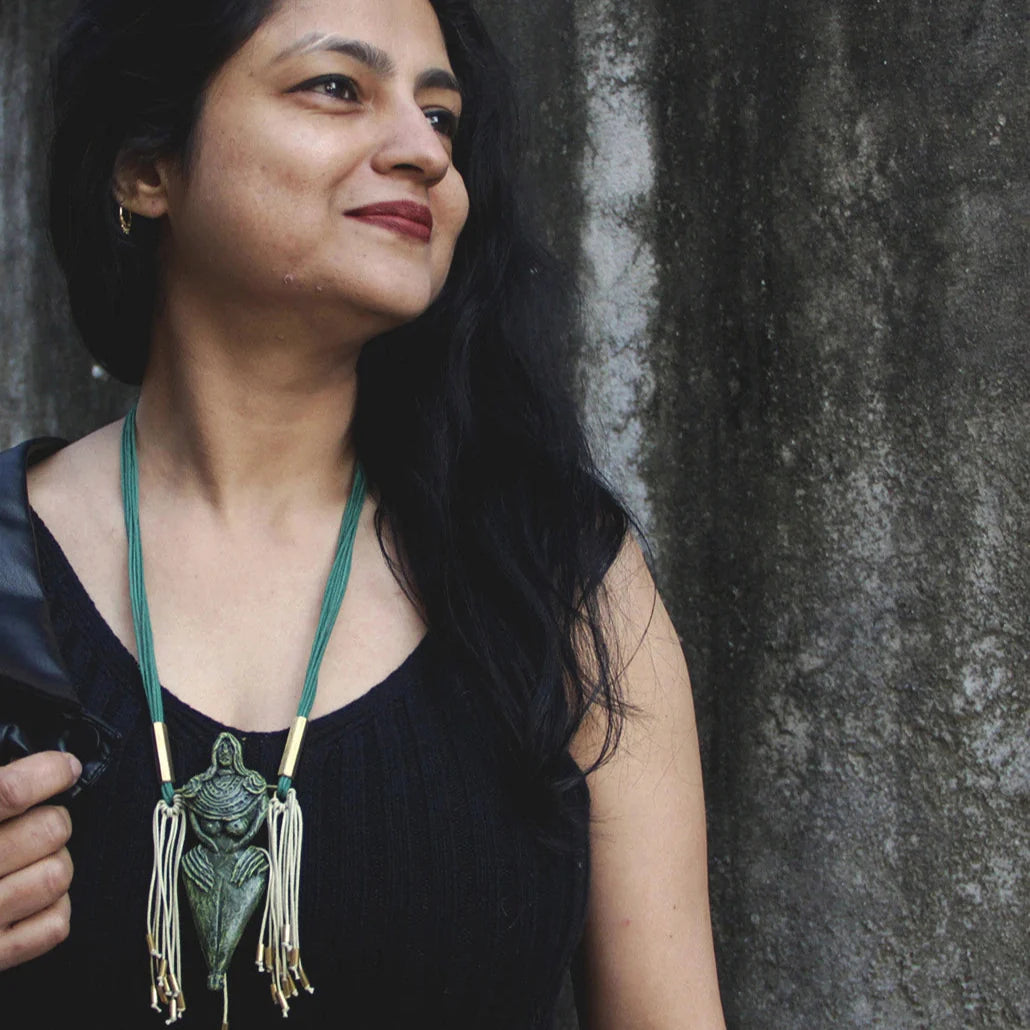 Papier-mache Pendant-Harappan Mother God-Olive green