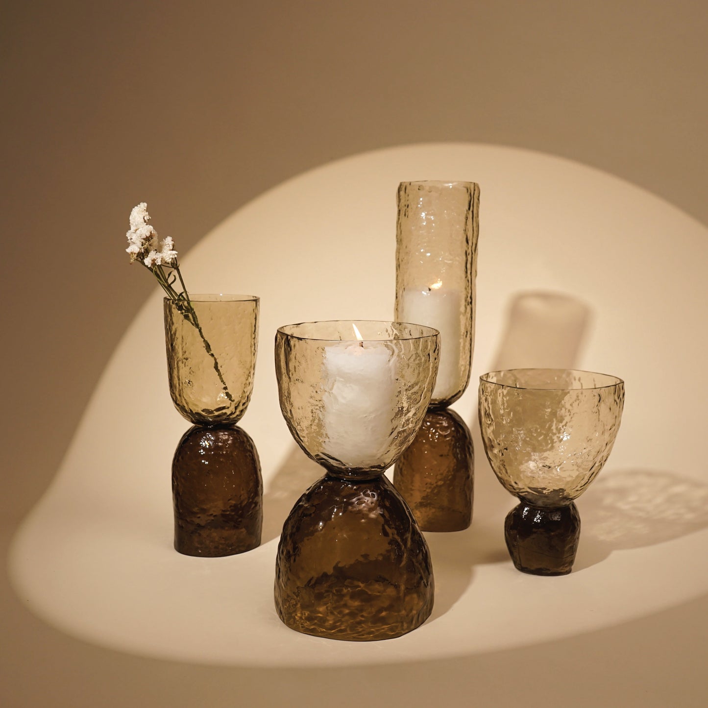 Textured Glass Pillar Candle Holder - Reversible Dual-Toned
