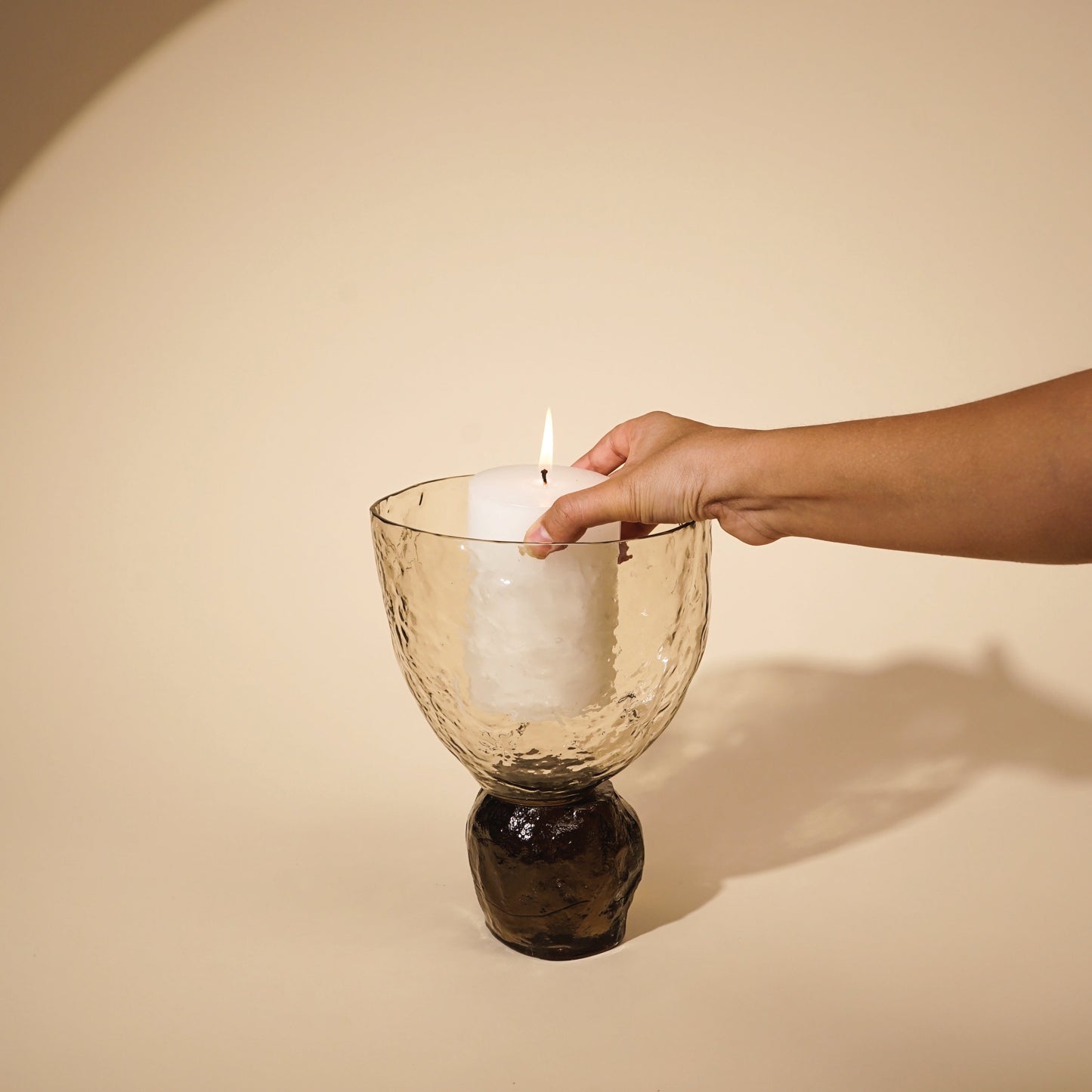 Textured Glass Pillar Candle Holder - Reversible Dual-Toned