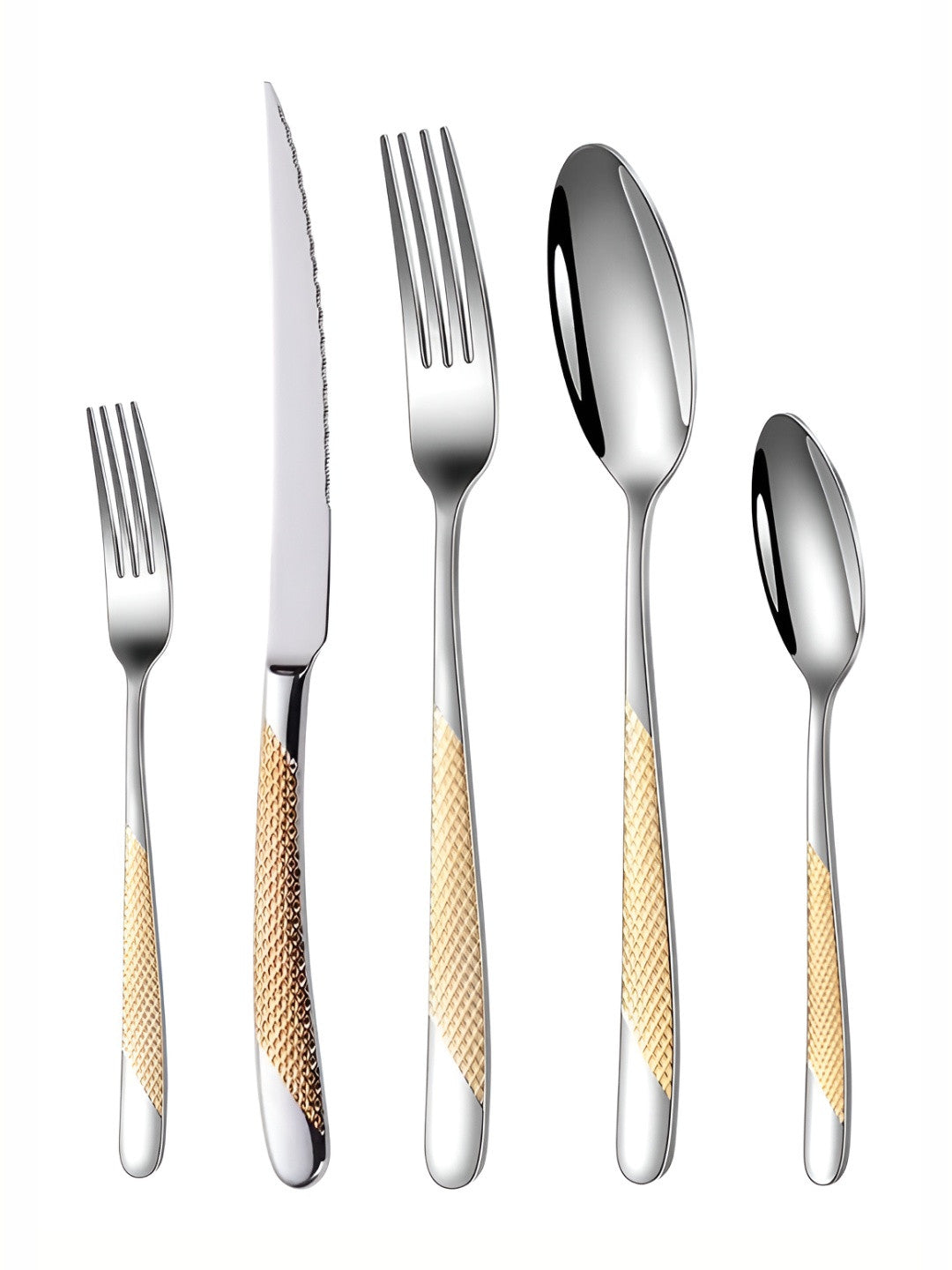 5-Piece - French Style Flatware Cutlery Set – Stainless Steel – Two-Tone Silver & Gold
