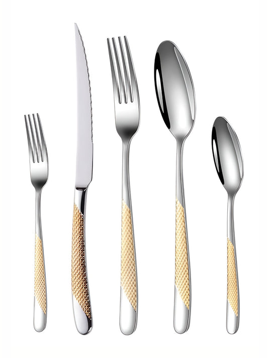 5-Piece - French Style Flatware Cutlery Set – Stainless Steel – Two-Tone Silver & Gold