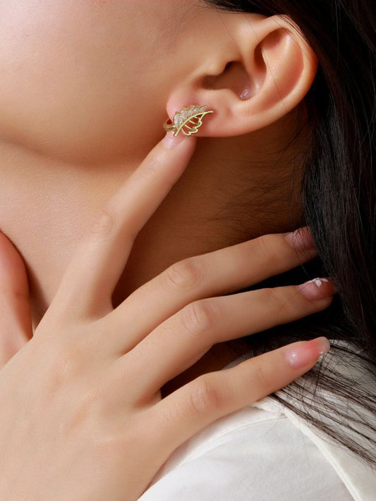 Elongated Leaf Design – Stud Earrings – Gold-Plated