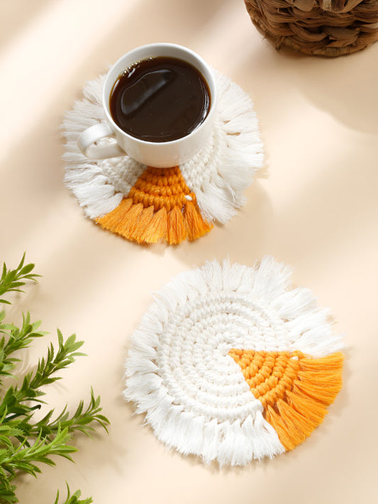 Decorative Drink Coaster Set – Woven Cotton Texture – 2-Piece