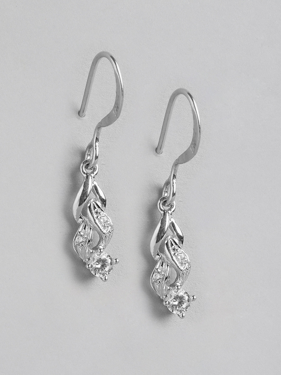 Dangling CZ Drop Earring – Sterling Silver Jewellery – Rhodium Plated – 1.5cm Length