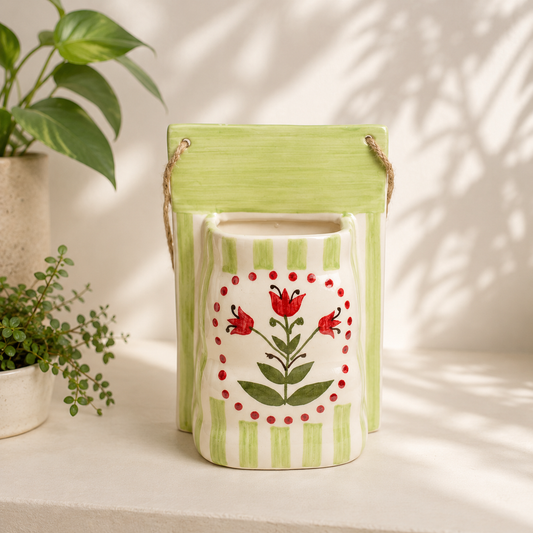 Planter | Ceramic Hand-painted Green Bloom