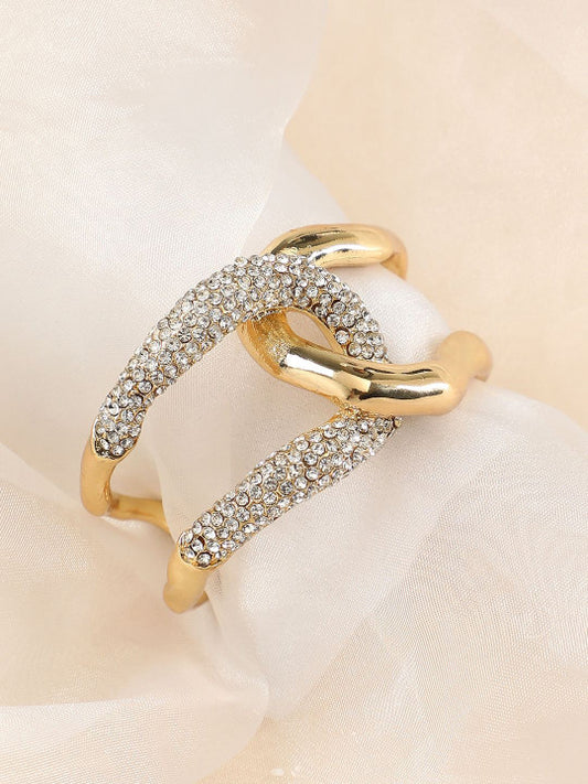 Studded Cuff Bracelet – Gold-Plated Alloy with Artificial Stones