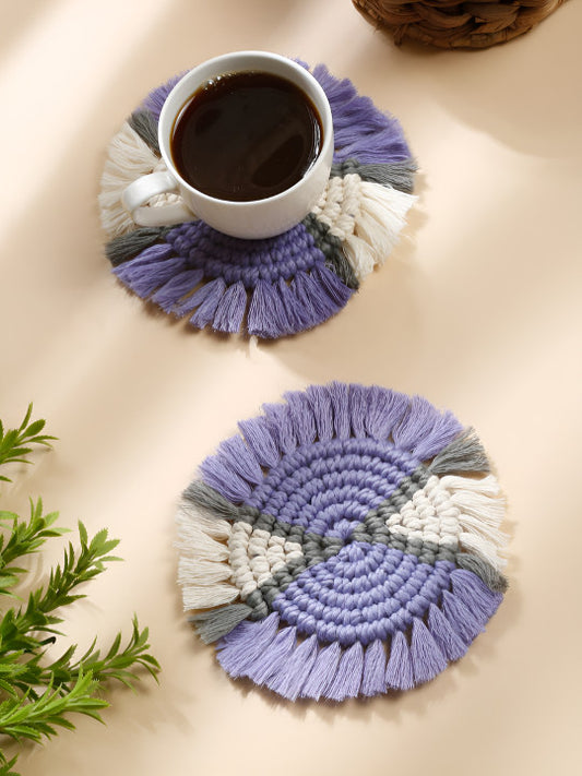 Premium Macrame Drink Protectors – Two-Tone Design – 2-Piece Set