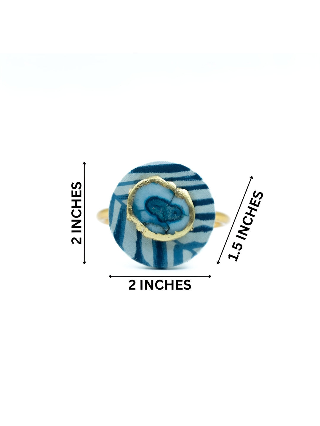 Blue & White Printed Napkin Rings & Coasters – MDF & Metal – 8 Piece Set