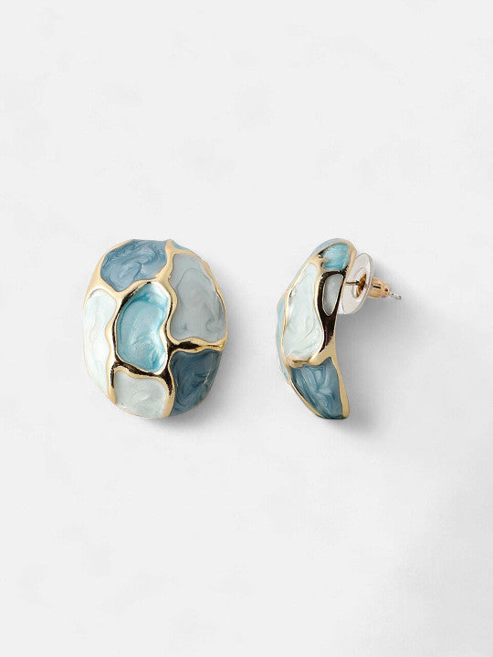 Modern Stud Earrings – Gold-Plated – Blue Finish – Secure Post Back