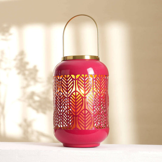 Round Metal Lantern with Scroll Cut-Outs – Decorative Candle Holder