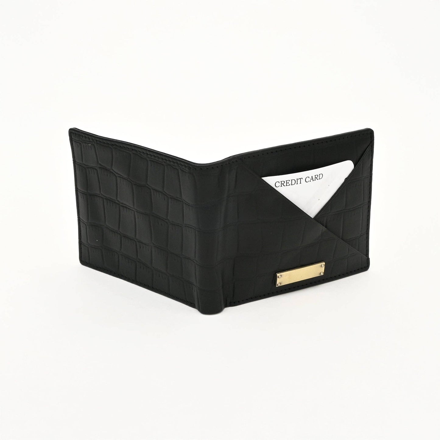 Black Croc Napa Leather Wallet with Coin Pocket for Men Slim