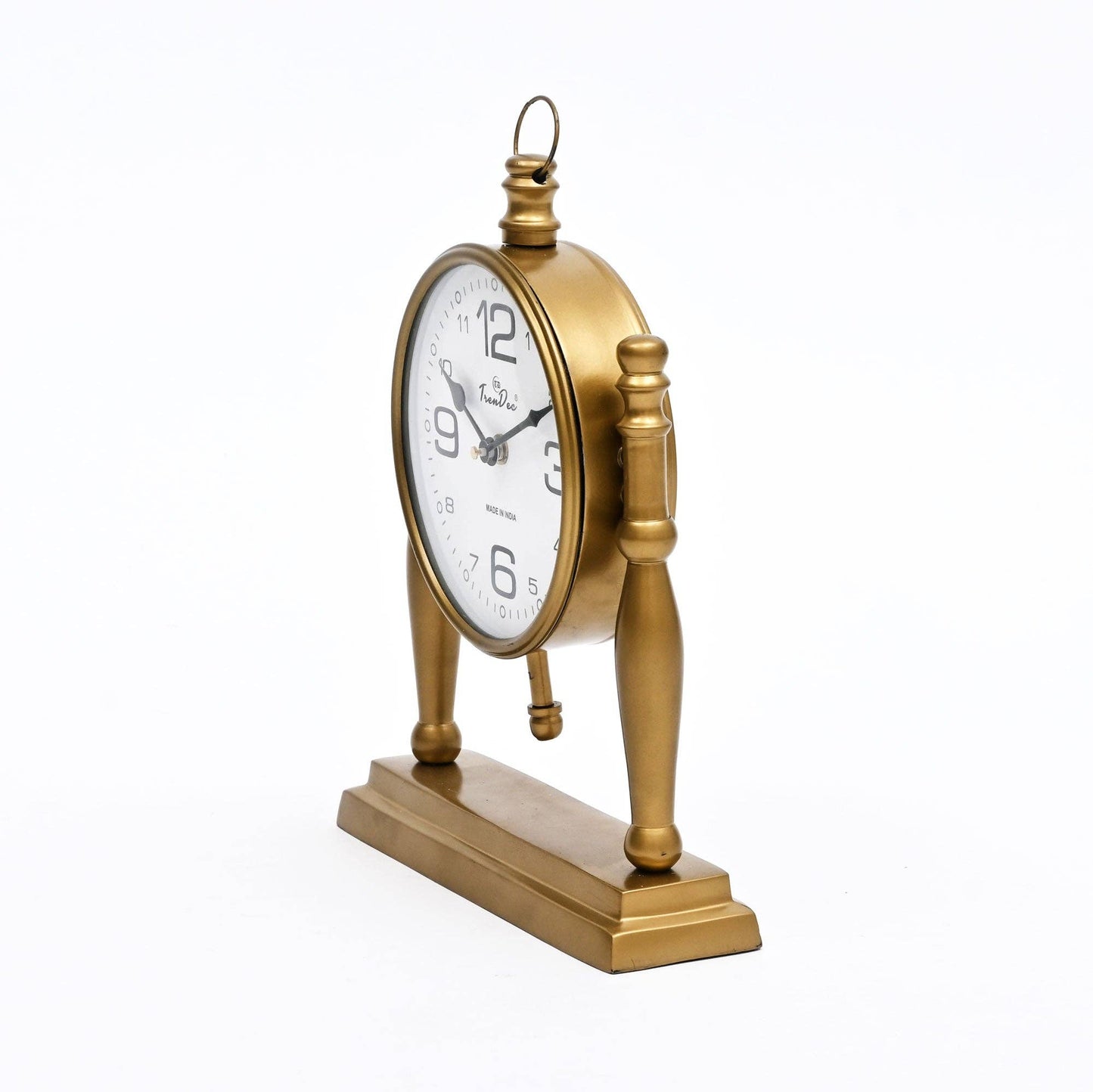 Antique Pillar Frame Desk Clock - Vintage Brown Table Clock