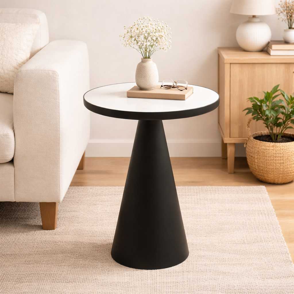 Round Cone Marble Side Table – Modern Sculptural Accent
