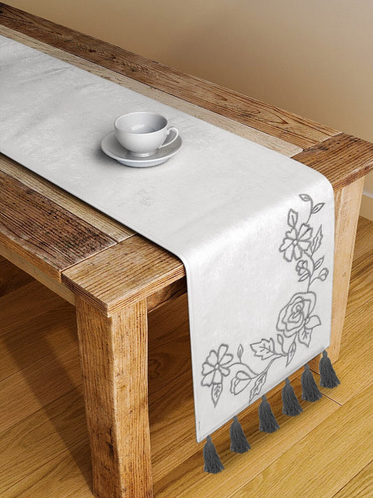 Embroidered Pattern Table Runner – Two-Tone Design – Pure Cotton