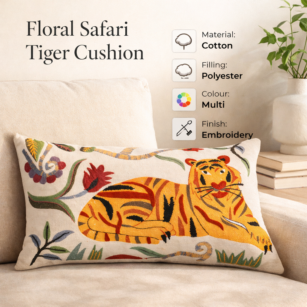 Lumbar cotton Cushion- Tiger Design- 35x60 cm