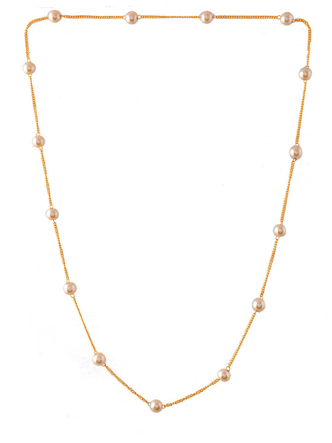Brass Gold-Plated Chain – Pearl Embellished Necklace – Gold-Plated Brass – 32cm Length