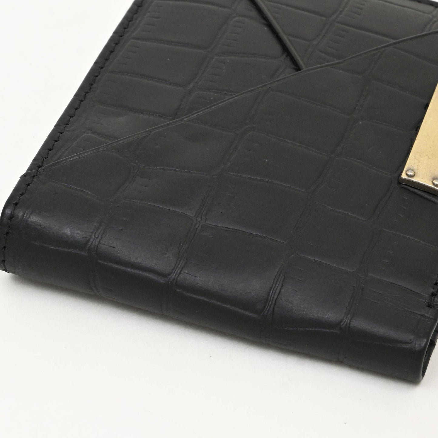 Black Croc Napa Leather Wallet with Coin Pocket for Men Slim