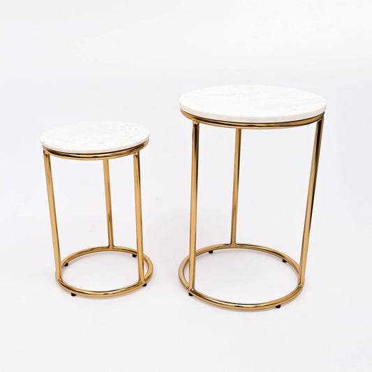 Round Marble Nesting Tables – Modern Gold Accent Set