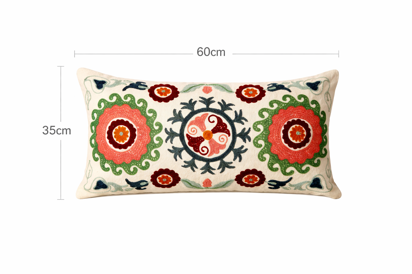 Suzani Embroidered Lumbar Cushion With Filler
