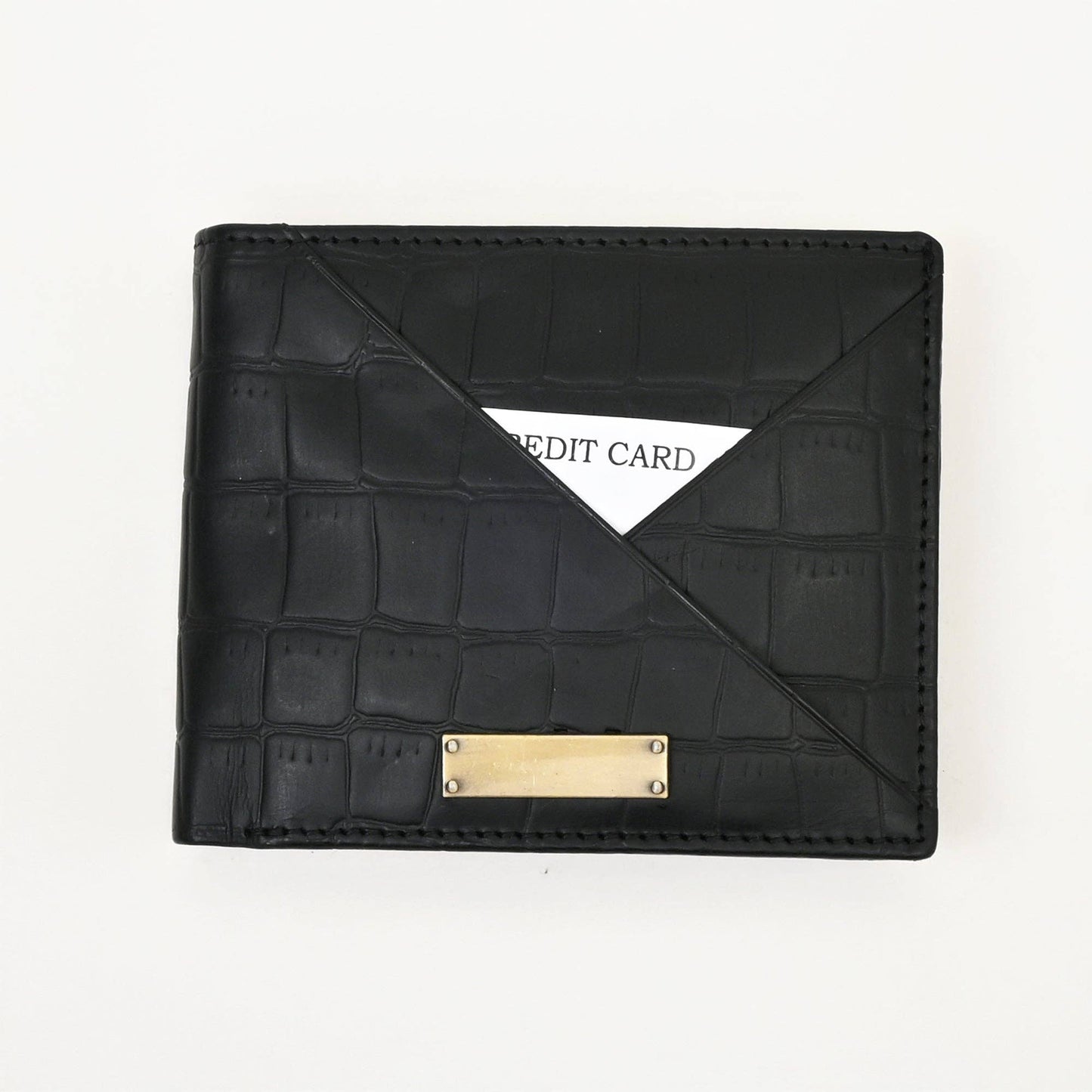Black Croc Napa Leather Wallet with Coin Pocket for Men Slim