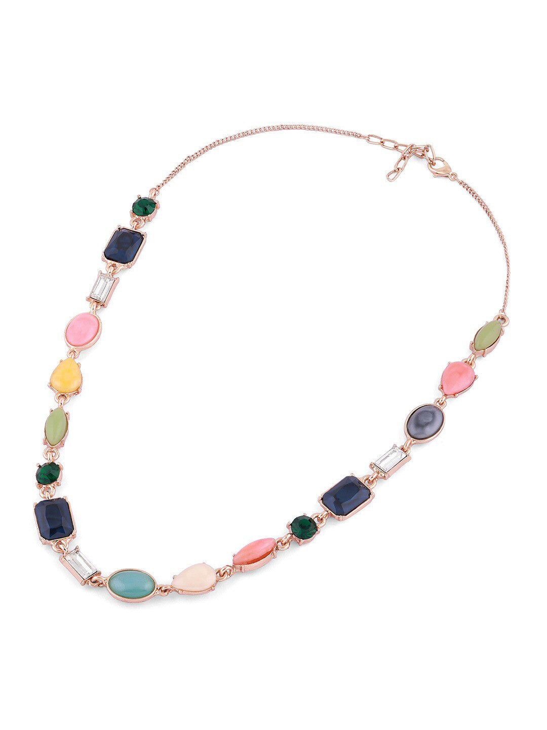 Gold Plated Necklace – Fashion Jewelry – Alloy, Blue Accent – 52cm Length