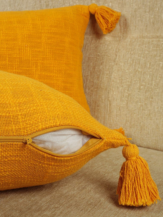Earthy Yellow Oblong Pillow Cover – Woven Pattern Fabric – 2pc