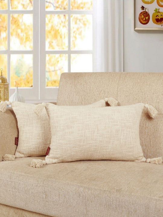 Beige Lumbar Pillow Shams – Textured Weave Decor -  Pair of 20x12 Inch