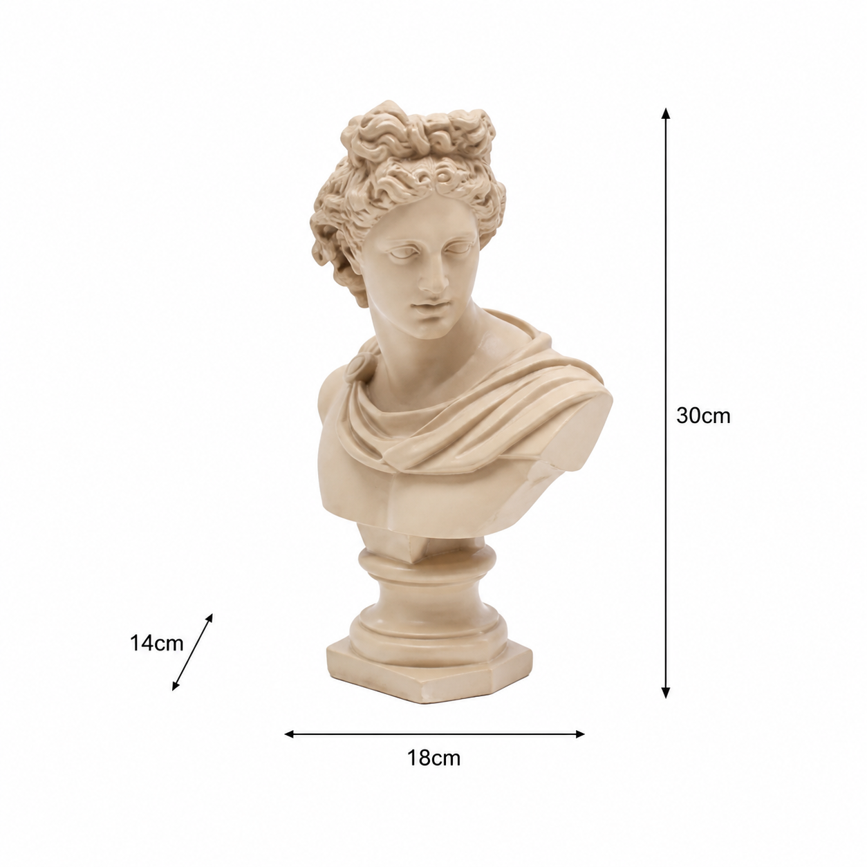 Beige Classical Greco-Roman Bust Sculpture – Resin Decorative Accent, 18.8 x 14 x 30 cm
