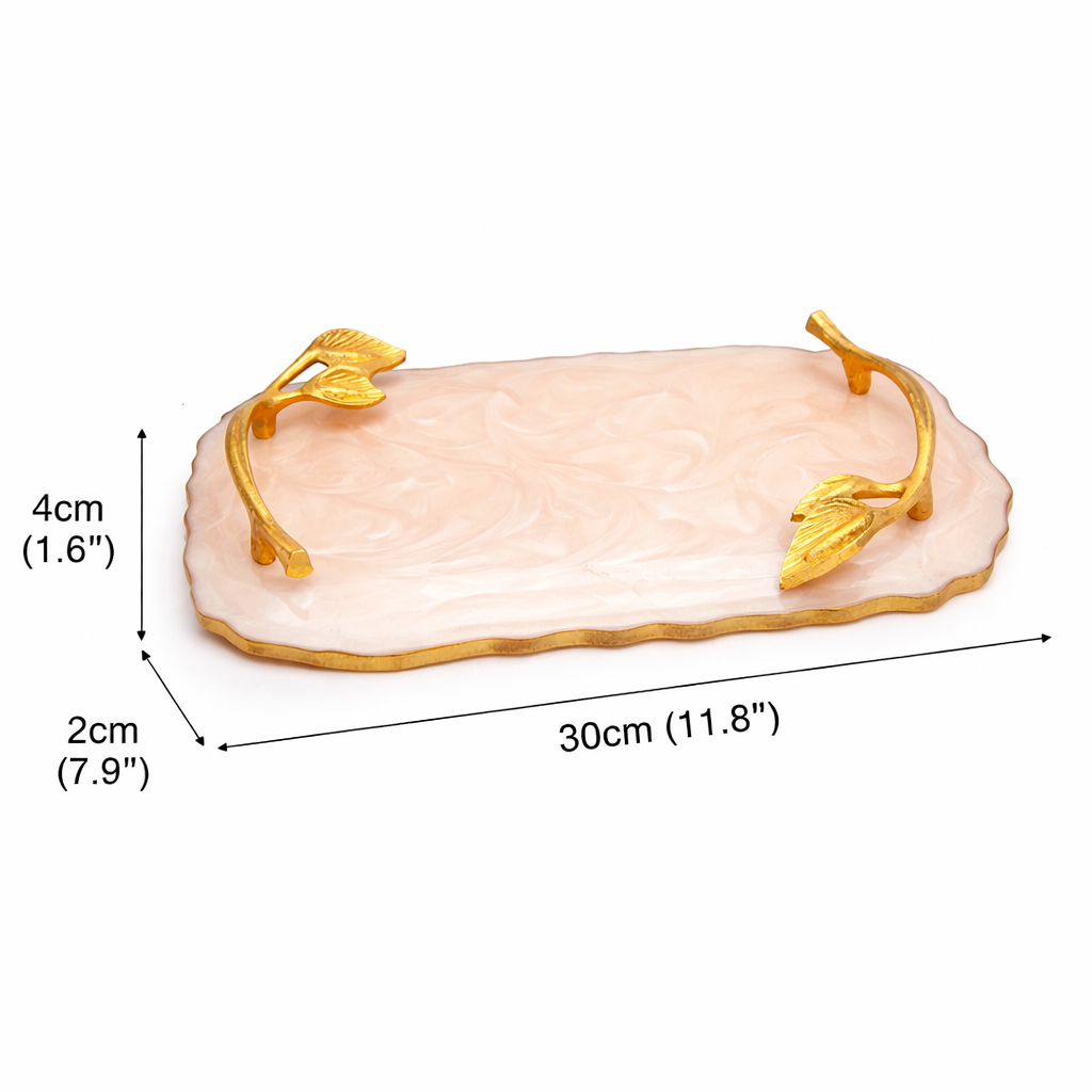 Luxury Marble Finish Serving Tray - Elegant Gold Accents