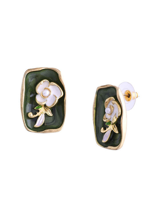 Contemporary Design Stud Earrings – Gold-Plated Finish – Retail Pair