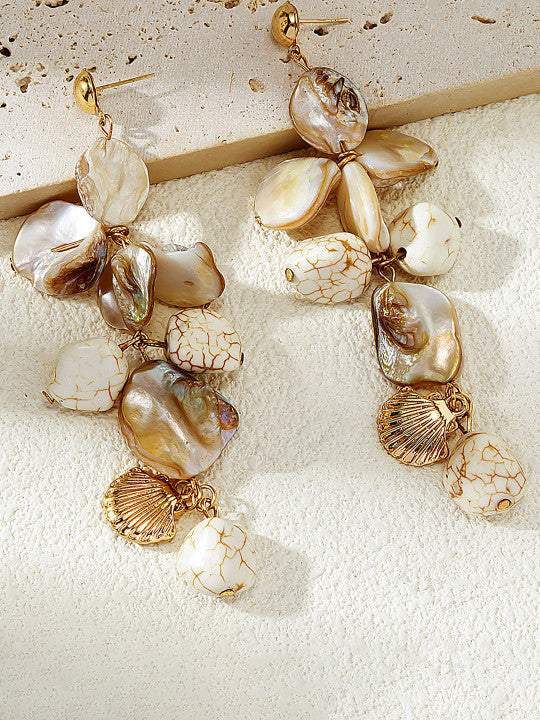 White Foliage Dangle Earwear – Gold-Plated, Stone Set