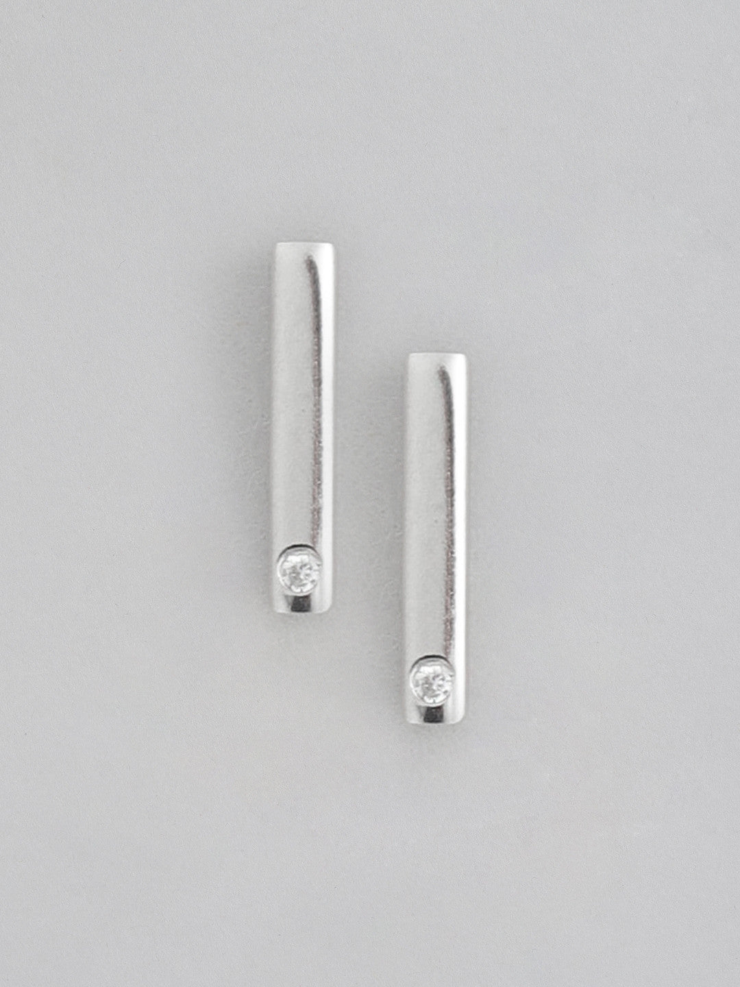 Rhodium-Plated 925 Sterling Silver Contemporary Studs – Stud Earrings – CZ Accent – 0.9 cm