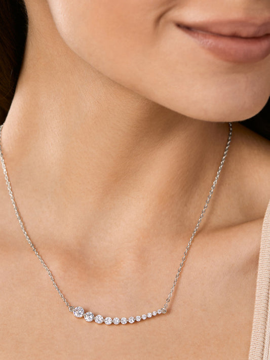 Crystal Accent Necklace – Fashion Accessory – Silver-Finish Brass Construction – Secure Lobster Clasp