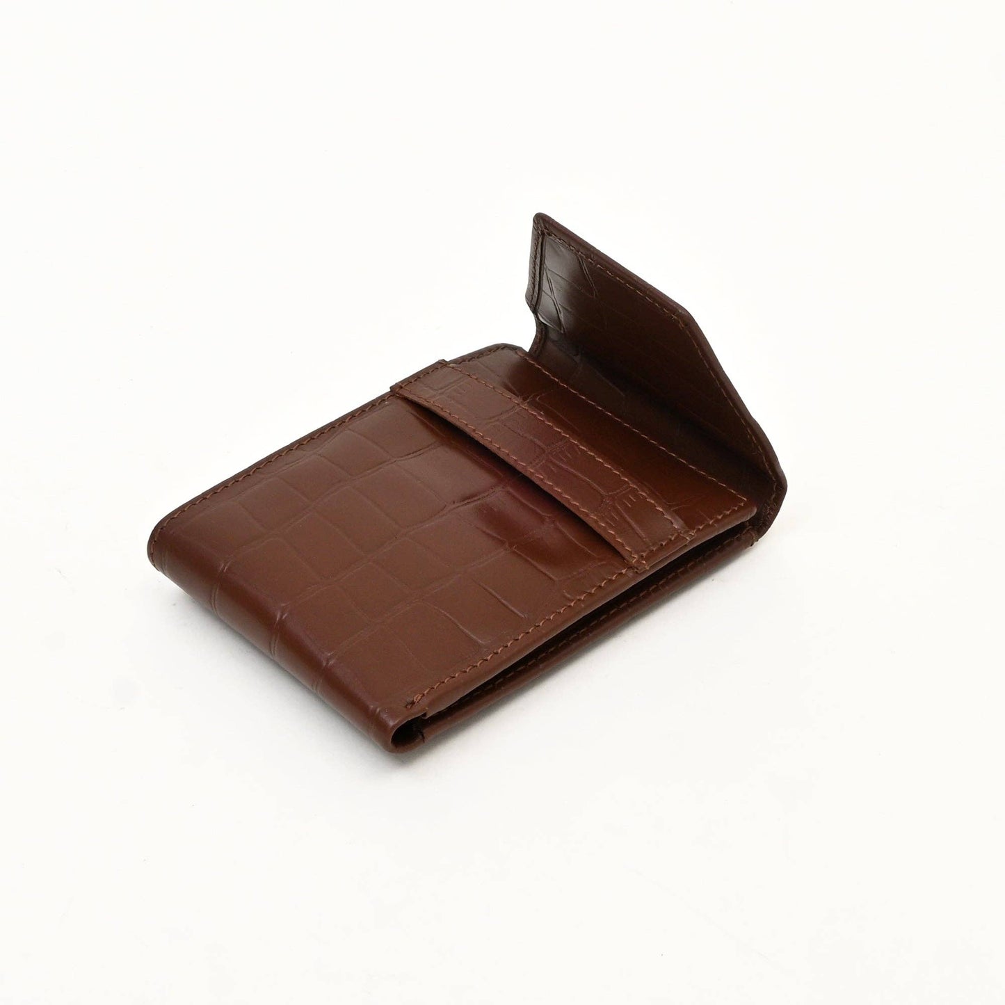 Handcrafted Brown Croc Slim Wallet – Coin & Card Slots