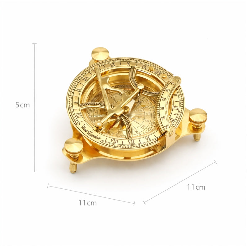 Antique Brass Sundial Compass - Nautical Desk Decor
