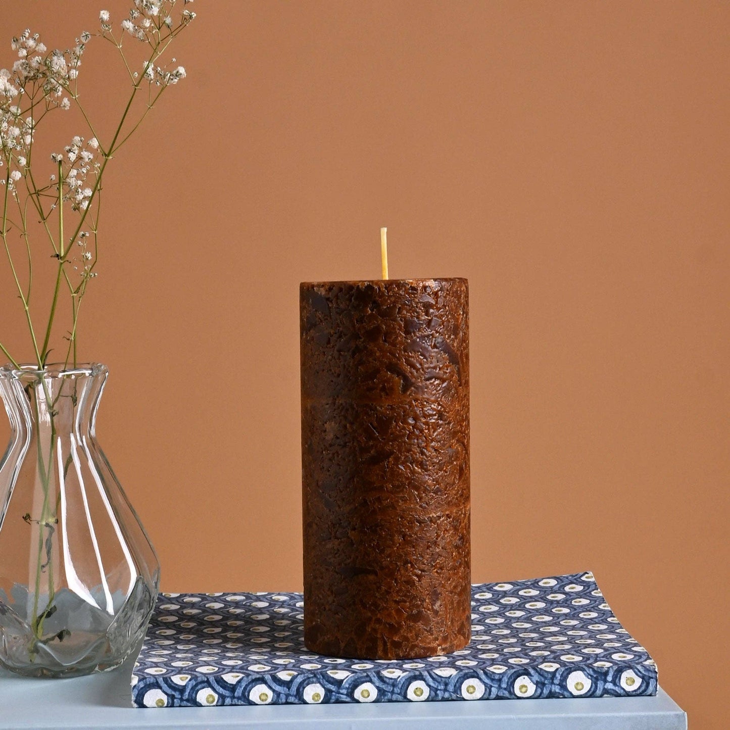 Lavender Rosemary Marble Pillar Candle – Sandstone Finish | Handcrafted Wax Candle with Soothing Lavender & Rosemary Aroma