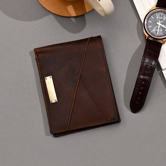 Brown Full-Grain Men’s Wallet with Coin Pocket & 4Slots