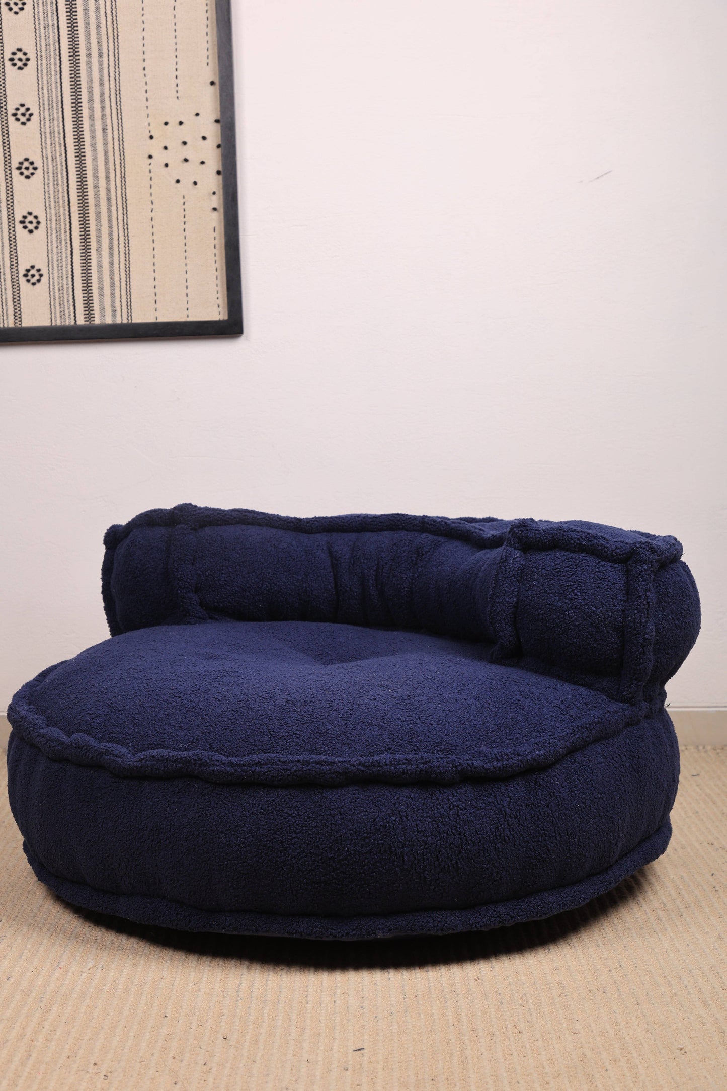 Blue Boucle Floor Sofa Chair – Modern Lounge Seating
