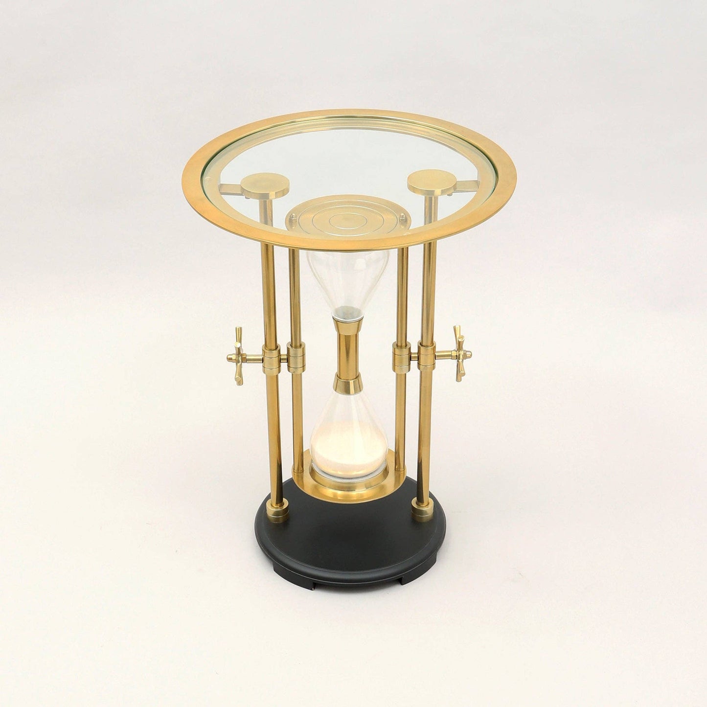 Decorative Sand Timer Table – Gold & Black Base